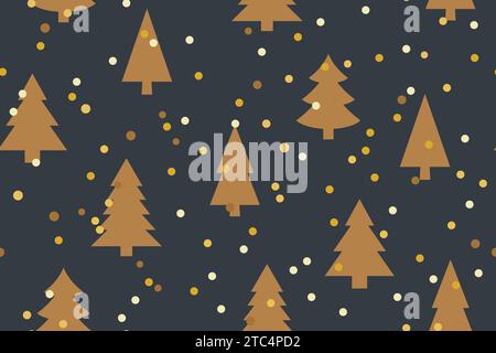 christmas seamless pattern with fir trees and golden confetti-  vector illustration Stock Vector