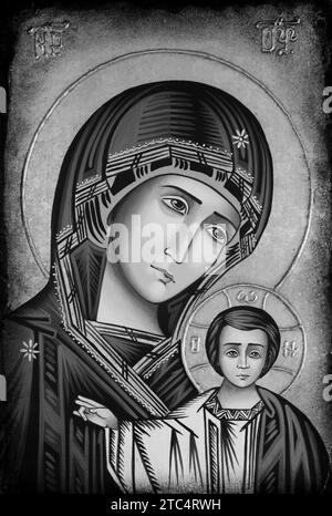 Byzantine icon of the Mother of God with the Infant Jesus. Stock Photo