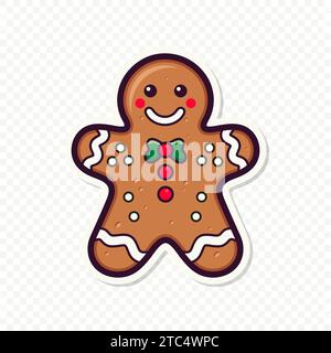 Flat Vector Gingerbread Man. Christmas Icon. Gingerbread Design Template, Holiday Winter Symbol. New Year Cookies, Sweets Concept. Vector illustration Stock Vector