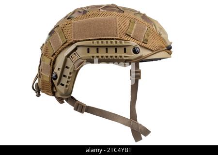 Camouflaged military helmet isolated on white background Stock Photo ...
