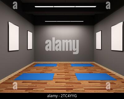 Premium Photo  Empty yoga studio interior design open space with stage and  large mirror 3d rendering