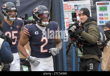Chicago, United States. 10th Dec, 2023. Chicago Bears wide receiver DJ Moore (2) celebrates his third quarter touchdown against the Detroit Lions at Soldier Field in Chicago on Sunday, December 10, 2023. Bears won 28-13. Photo by Mark Black/UPI Credit: UPI/Alamy Live News Stock Photo