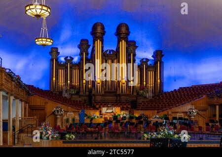 Interior view of Mormon Tabernacle on Temple Square in Salt Lake City, Utah, USA Stock Photo