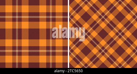 Vector seamless texture of fabric tartan plaid with a background textile check pattern. Set in halloween colors. Stylish gingham patterns for clothing Stock Vector