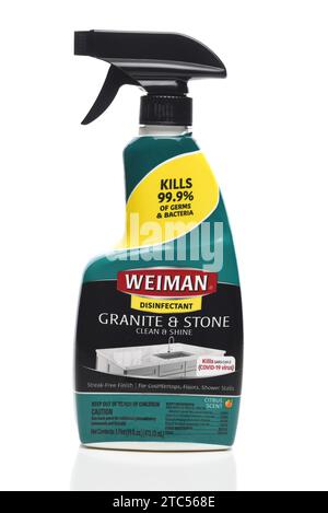 IRIVNE, CALIFORNIA - 10 DEC 2023: A bottle of Weiman Granite and Stone Disinfectant. Stock Photo