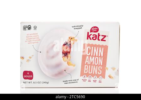 IRIVNE, CALIFORNIA - 10 DEC 2023: A box of Katz Gluten Free Cinnamon Buns. Stock Photo