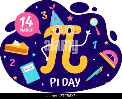 Happy Pi Day Vector Illustration on 14 March with Mathematical Constants, Greek Letters or Baked Sweet Pie in Holiday Flat Cartoon Background Stock Vector