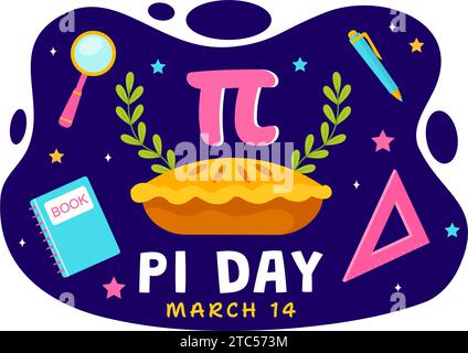 Happy Pi Day Vector Illustration on 14 March with Mathematical Constants, Greek Letters or Baked Sweet Pie in Holiday Flat Cartoon Background Stock Vector