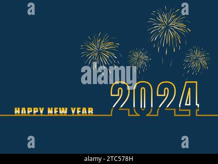 Happy new year 2024 with fireworks on blue background Stock Vector