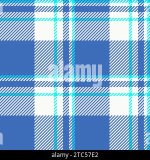 Old-fashioned plaid check textile, bedding background vector fabric. Unique seamless texture pattern tartan in blue and snow colors. Stock Vector