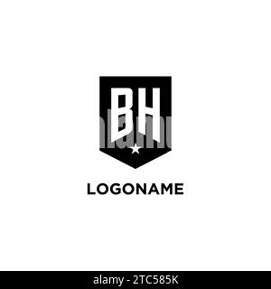 BH monogram initial logo with geometric shield and star icon design style ideas Stock Vector