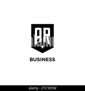 AR monogram initial logo with geometric shield and star icon design style ideas Stock Vector