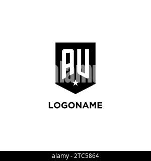 AU monogram initial logo with geometric shield and star icon design style ideas Stock Vector