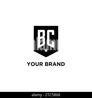 BC monogram initial logo with geometric shield and star icon design style ideas Stock Vector