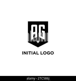 AG monogram initial logo with geometric shield and star icon design style ideas Stock Vector