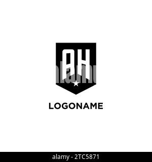 AH monogram initial logo with geometric shield and star icon design style ideas Stock Vector