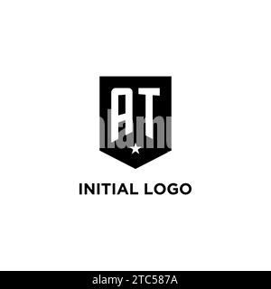 AT monogram initial logo with geometric shield and star icon design style ideas Stock Vector