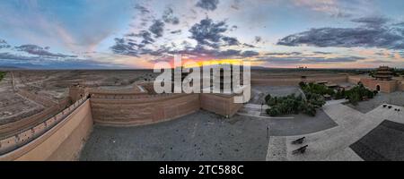 (231211) -- BEIJING, Dec. 11, 2023 (Xinhua) -- This aerial panoramic photo taken on July 13, 2023 shows Jiayu Pass, a famed part of the Great Wall, in Jiayuguan City, northwest China's Gansu Province. Gansu Province is home to multiple sections of the Great Wall that add up to 3,654 kilometers in length. The Hexi Corridor, a critical part of the ancient Silk Road winding through south of the province, boasts more than 1,400 kilometers of the Wall built in the Han Dynasty (202 BC-220 AD), and over 1,200 kilometers erected in the Ming Dynasty (1368-1644). Gansu is therefore dubbed 'an open-air m Stock Photo