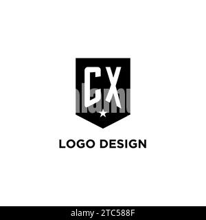 CX monogram initial logo with geometric shield and star icon design style ideas Stock Vector