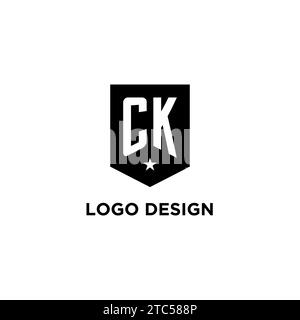 CK monogram initial logo with geometric shield and star icon design style ideas Stock Vector