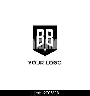 BB monogram initial logo with geometric shield and star icon design style ideas Stock Vector