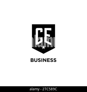 CE monogram initial logo with geometric shield and star icon design style ideas Stock Vector