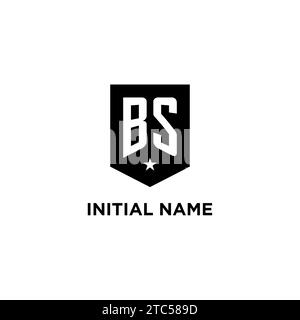 BS monogram initial logo with geometric shield and star icon design style ideas Stock Vector