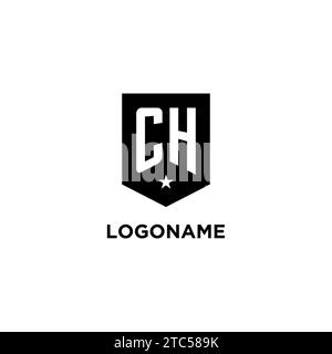 CH monogram initial logo with geometric shield and star icon design style ideas Stock Vector