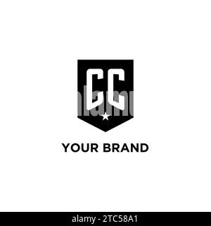 CC monogram initial logo with geometric shield and star icon design style ideas Stock Vector