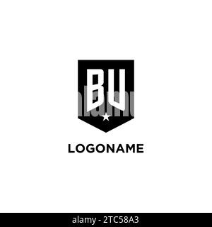 BU monogram initial logo with geometric shield and star icon design style ideas Stock Vector
