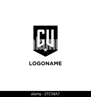 CU monogram initial logo with geometric shield and star icon design style ideas Stock Vector