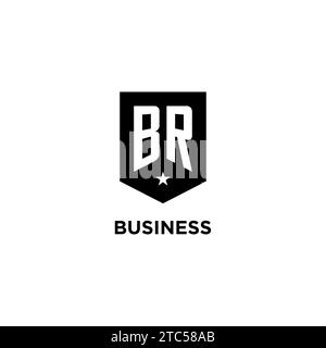 BR monogram initial logo with geometric shield and star icon design style ideas Stock Vector
