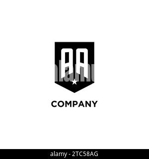 AA monogram initial logo with geometric shield and star icon design style ideas Stock Vector