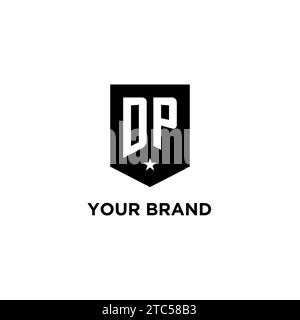 DP monogram initial logo with geometric shield and star icon design style ideas Stock Vector
