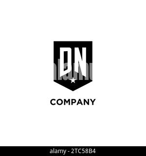 DN monogram initial logo with geometric shield and star icon design style ideas Stock Vector