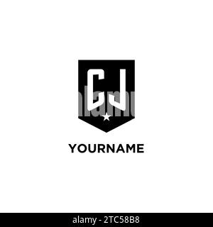 CJ monogram initial logo with geometric shield and star icon design style ideas Stock Vector