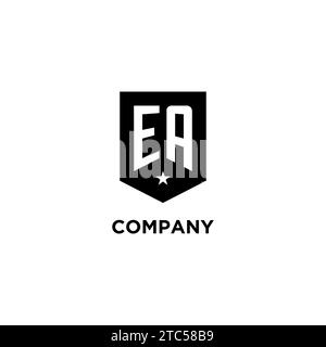 EA monogram initial logo with geometric shield and star icon design style ideas Stock Vector