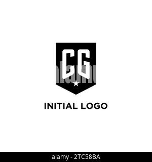 CG monogram initial logo with geometric shield and star icon design style ideas Stock Vector