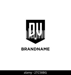DV monogram initial logo with geometric shield and star icon design style ideas Stock Vector