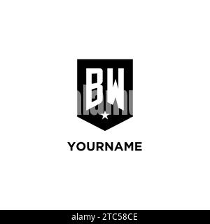 BW monogram initial logo with geometric shield and star icon design style ideas Stock Vector