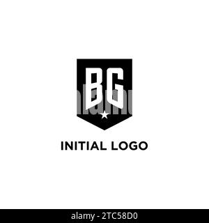BG monogram initial logo with geometric shield and star icon design style ideas Stock Vector