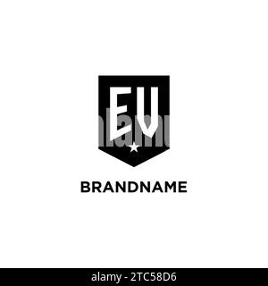 EV monogram initial logo with geometric shield and star icon design style ideas Stock Vector