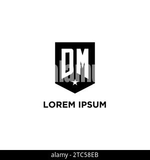DM monogram initial logo with geometric shield and star icon design style ideas Stock Vector