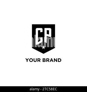 CP monogram initial logo with geometric shield and star icon design style ideas Stock Vector