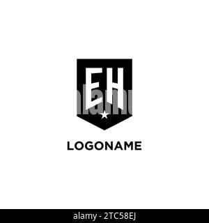 EH monogram initial logo with geometric shield and star icon design style ideas Stock Vector
