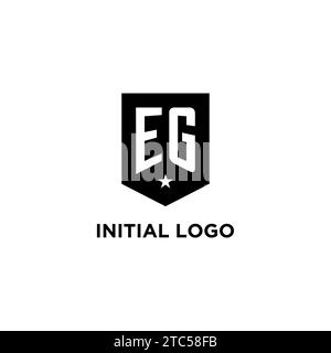 EG monogram initial logo with geometric shield and star icon design style ideas Stock Vector