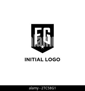 FG monogram initial logo with geometric shield and star icon design style ideas Stock Vector