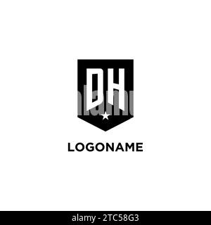DH monogram initial logo with geometric shield and star icon design style ideas Stock Vector