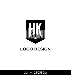 HK monogram initial logo with geometric shield and star icon design style ideas Stock Vector