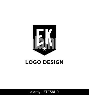 EK monogram initial logo with geometric shield and star icon design style ideas Stock Vector